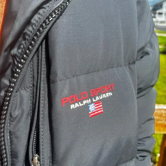 Vintage 1990s Ralph Lauren Polo Sport Black Down Puffer Coat Jacket Size XL